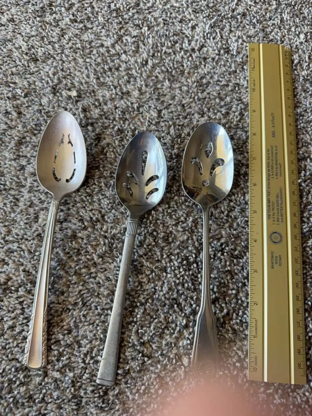Set of 3 Vintage Mixed Pattern Stainless Steel & Deep silver Slotted Serving Spo